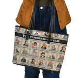 All My Heroes Have FBI Files Leather Tote Bag