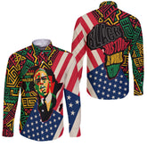Black History Long Sleeve Button Shirt, Malcolm X Pan-African Long Sleeve Button Shirt