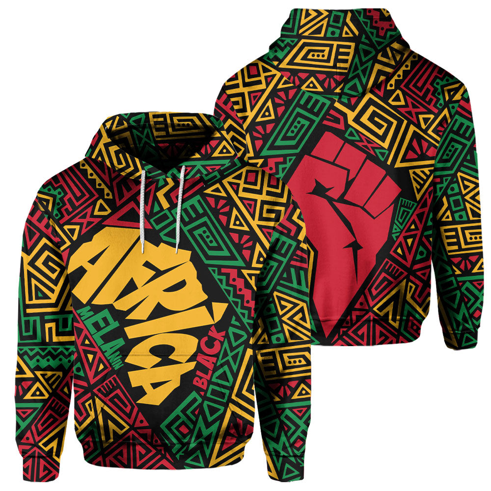 Black History Hoodie, Africa Black Power Pattern Hoodie Pullover Hoodie