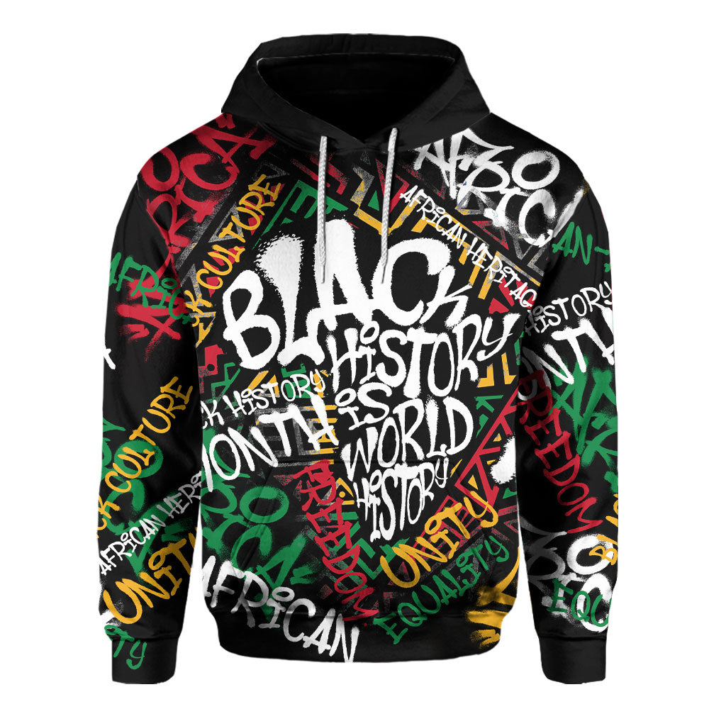 Black History Hoodie, Graffiti Pan-African Pride Hoodie Pullover Hoodie