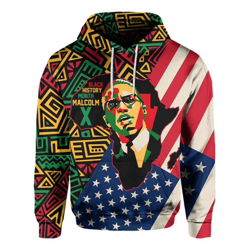 Black History Hoodie, Malcolm X Pan-African Hoodie Pullover Hoodie
