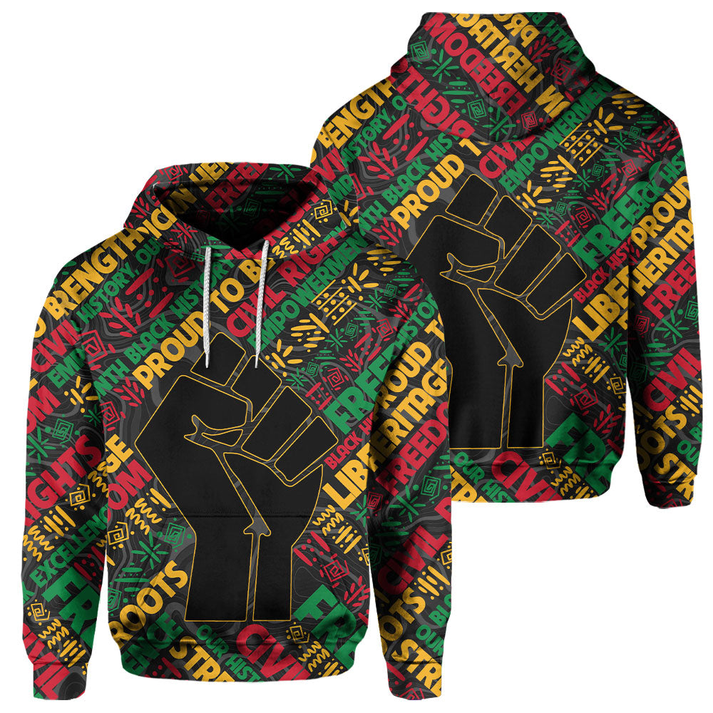 Black History Hoodie, Raised Fist Freedom & Civil Rights Tribute Hoodie Pullover Hoodie