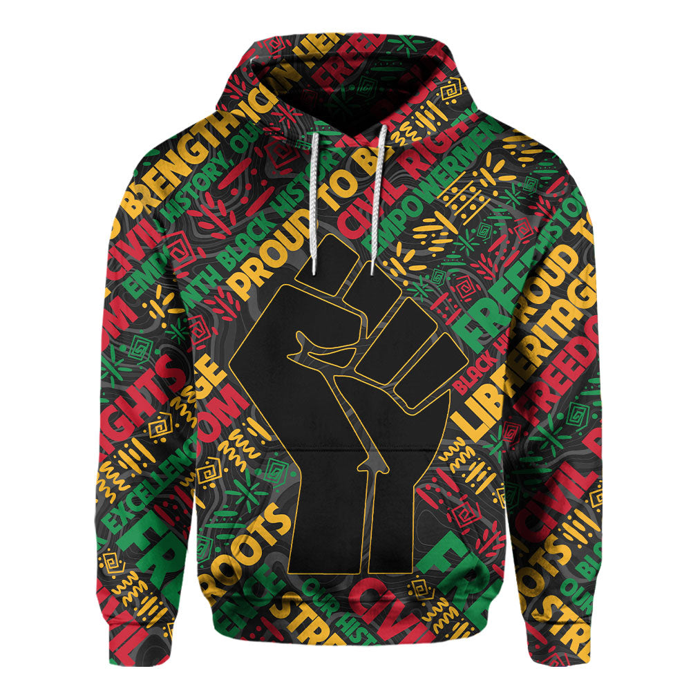 Black History Hoodie, Raised Fist Freedom & Civil Rights Tribute Hoodie Pullover Hoodie