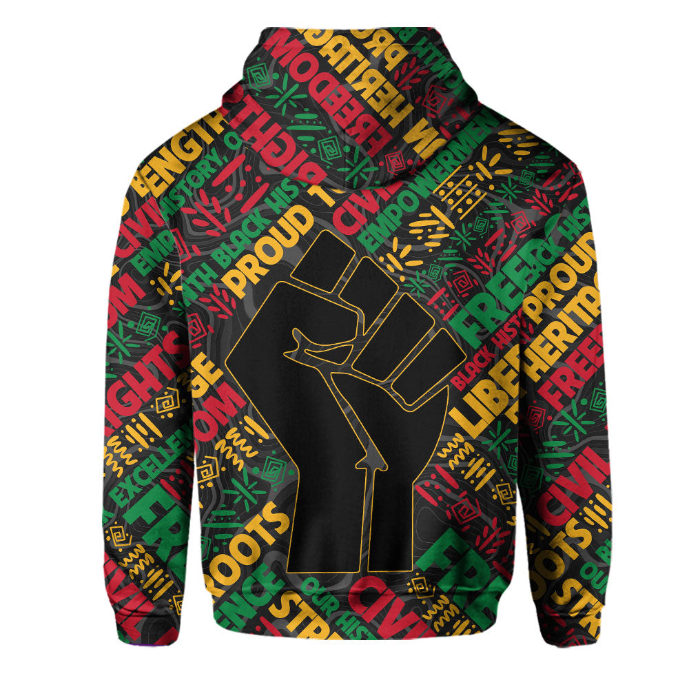 Black History Hoodie, Raised Fist Freedom & Civil Rights Tribute Hoodie Pullover Hoodie