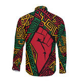 Black History Long Sleeve Button Shirt, Africa Black Power Pattern Long Sleeve Button Shirt