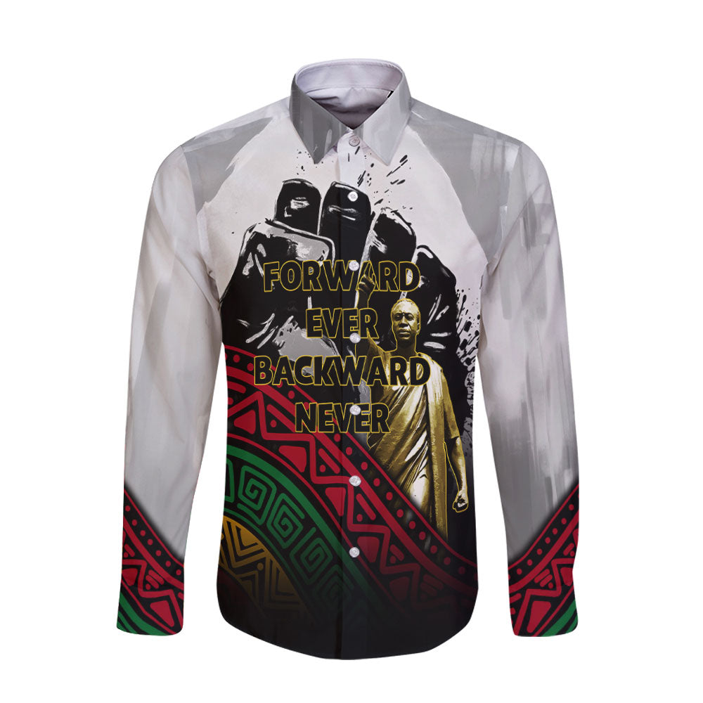 Black History Long Sleeve Button Shirt, Forward Ever Backward Never African Pride Long Sleeve Button Shirt