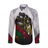 Black History Long Sleeve Button Shirt, Forward Ever Backward Never African Pride Long Sleeve Button Shirt