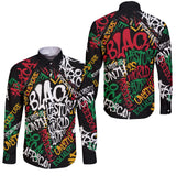 Black History Long Sleeve Button Shirt, Graffiti Pan African Pride Long Sleeve Button Shirt