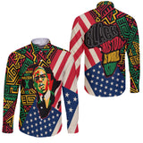 Black History Long Sleeve Button Shirt, Malcolm X Pan-African Long Sleeve Button Shirt