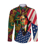 Black History Long Sleeve Button Shirt, Malcolm X Pan-African Long Sleeve Button Shirt