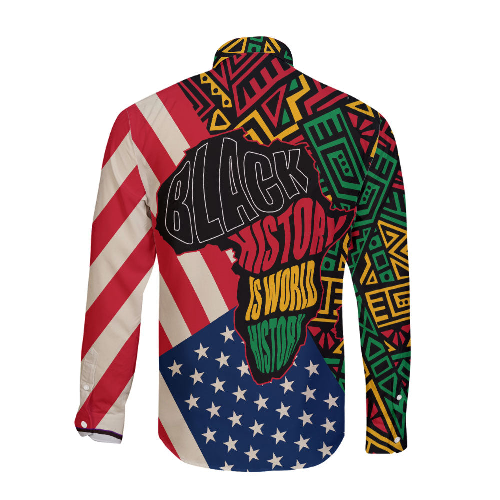 Black History Long Sleeve Button Shirt, Malcolm X Pan-African Long Sleeve Button Shirt