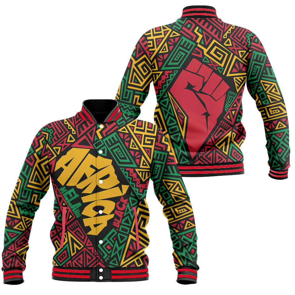 Black History Short Baseball Jacket, Africa Black Power Pattern Baseball Jacket