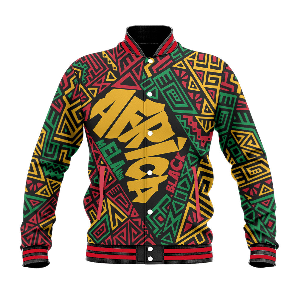 Black History Short Baseball Jacket, Africa Black Power Pattern Baseball Jacket