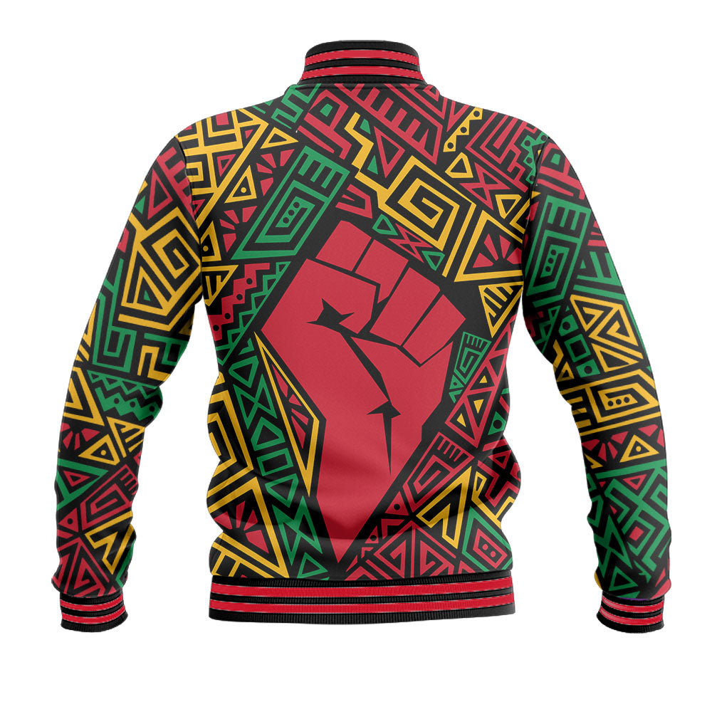 Black History Short Baseball Jacket, Africa Black Power Pattern Baseball Jacket