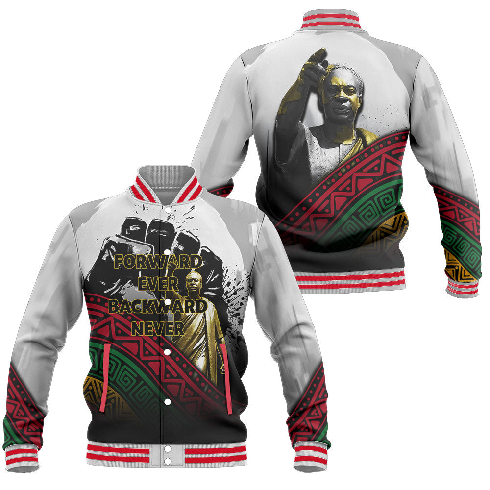 Black History Short Baseball Jacket, Forward Ever Backward Never African Pride Baseball Jacket