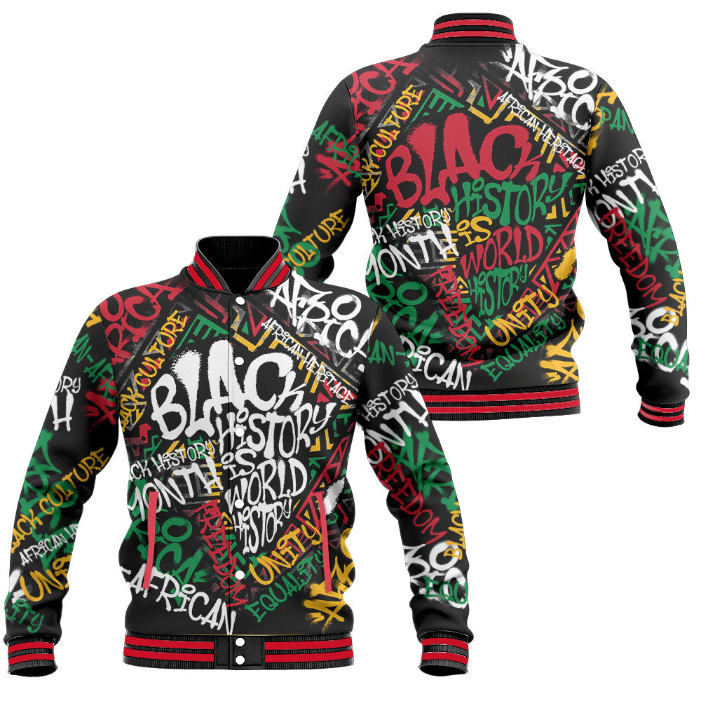 Black History Short Baseball Jacket, Graffiti Pan-African Pride Baseball Jacket