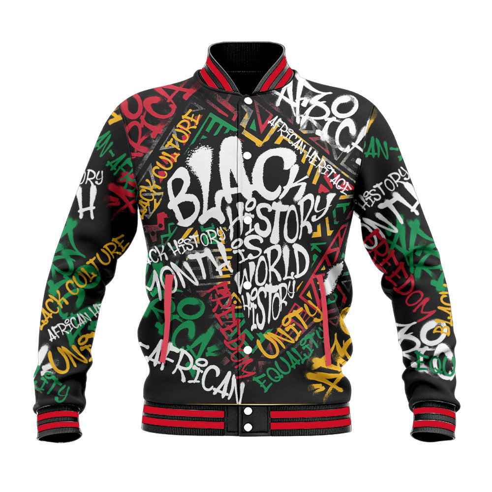 Black History Short Baseball Jacket, Graffiti Pan-African Pride Baseball Jacket