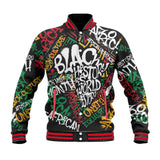 Black History Short Baseball Jacket, Graffiti Pan-African Pride Baseball Jacket