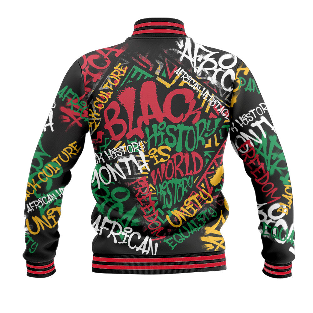 Black History Short Baseball Jacket, Graffiti Pan-African Pride Baseball Jacket