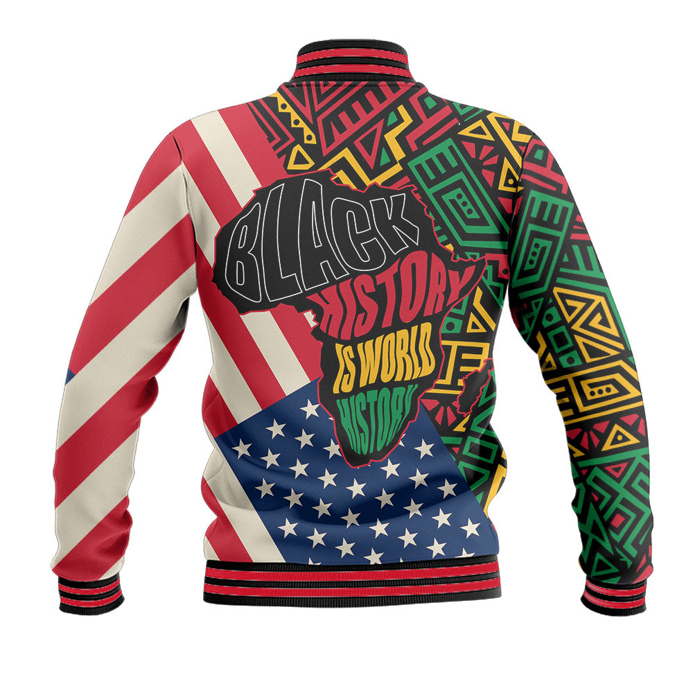 Black History Short Baseball Jacket, Malcolm X Pan-African Baseball Jacket