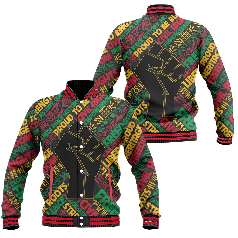 Black History Baseball Jacket, Raised Fist Freedom & Civil Rights Tribute Baseball Jacket