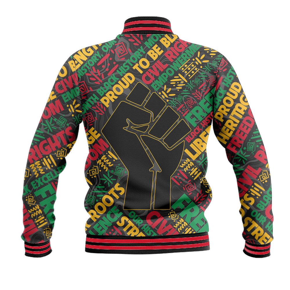 Black History Baseball Jacket, Raised Fist Freedom & Civil Rights Tribute Baseball Jacket