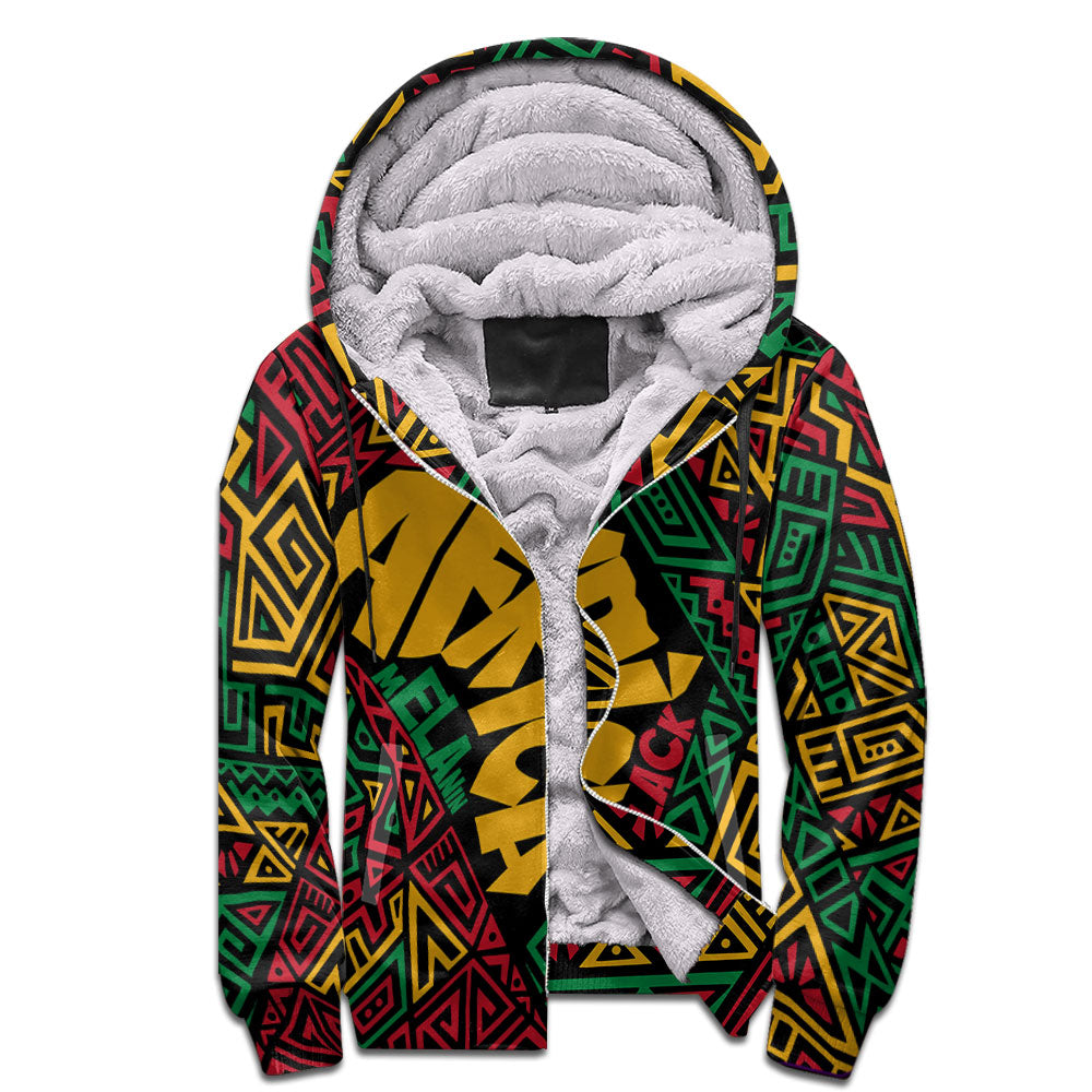 Black History Short Sherpa Hoodie, Africa Black Power Pattern Sherpa Hoodie