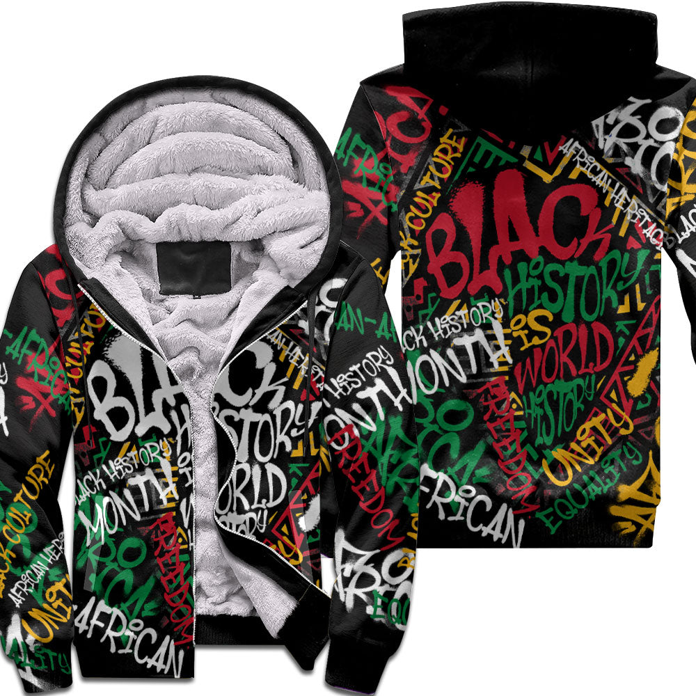 Black History Short Sherpa Hoodie, Graffiti Pan-African Pride Sherpa Hoodie