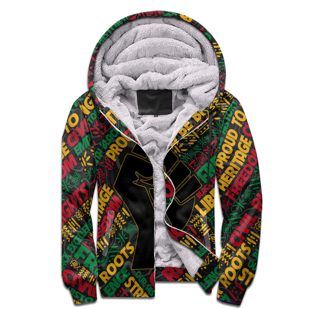 Black History Short Sherpa Hoodie, Raised Fist Freedom & Civil Rights Tribute Sherpa Hoodie