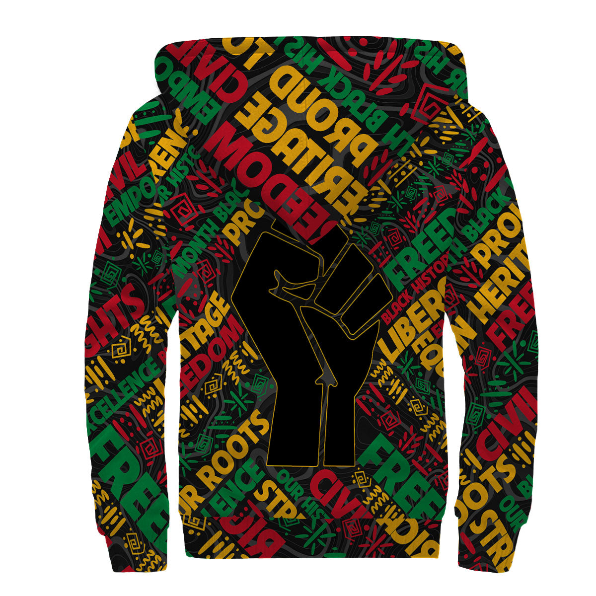 Black History Short Sherpa Hoodie, Raised Fist Freedom & Civil Rights Tribute Sherpa Hoodie