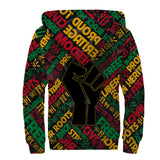 Black History Short Sherpa Hoodie, Raised Fist Freedom & Civil Rights Tribute Sherpa Hoodie