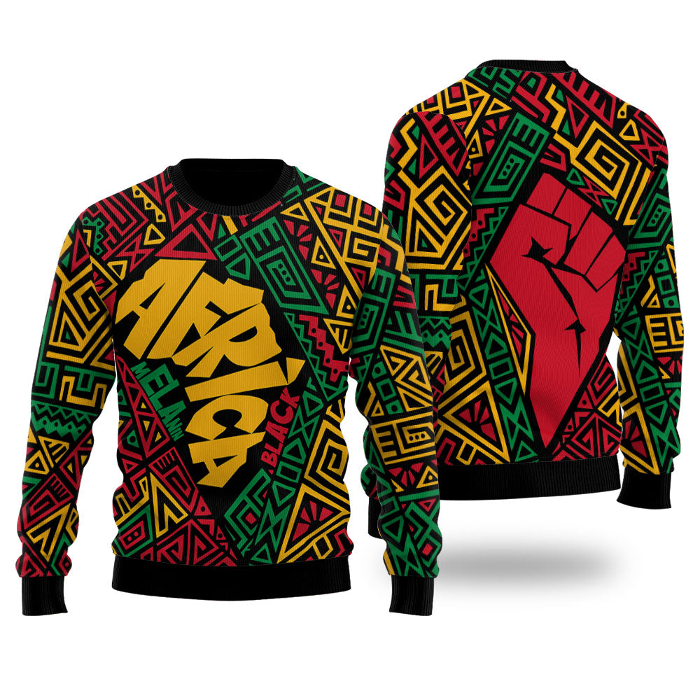 Black History Ugly Sweater, Africa Black Power Pattern Ugly Sweater