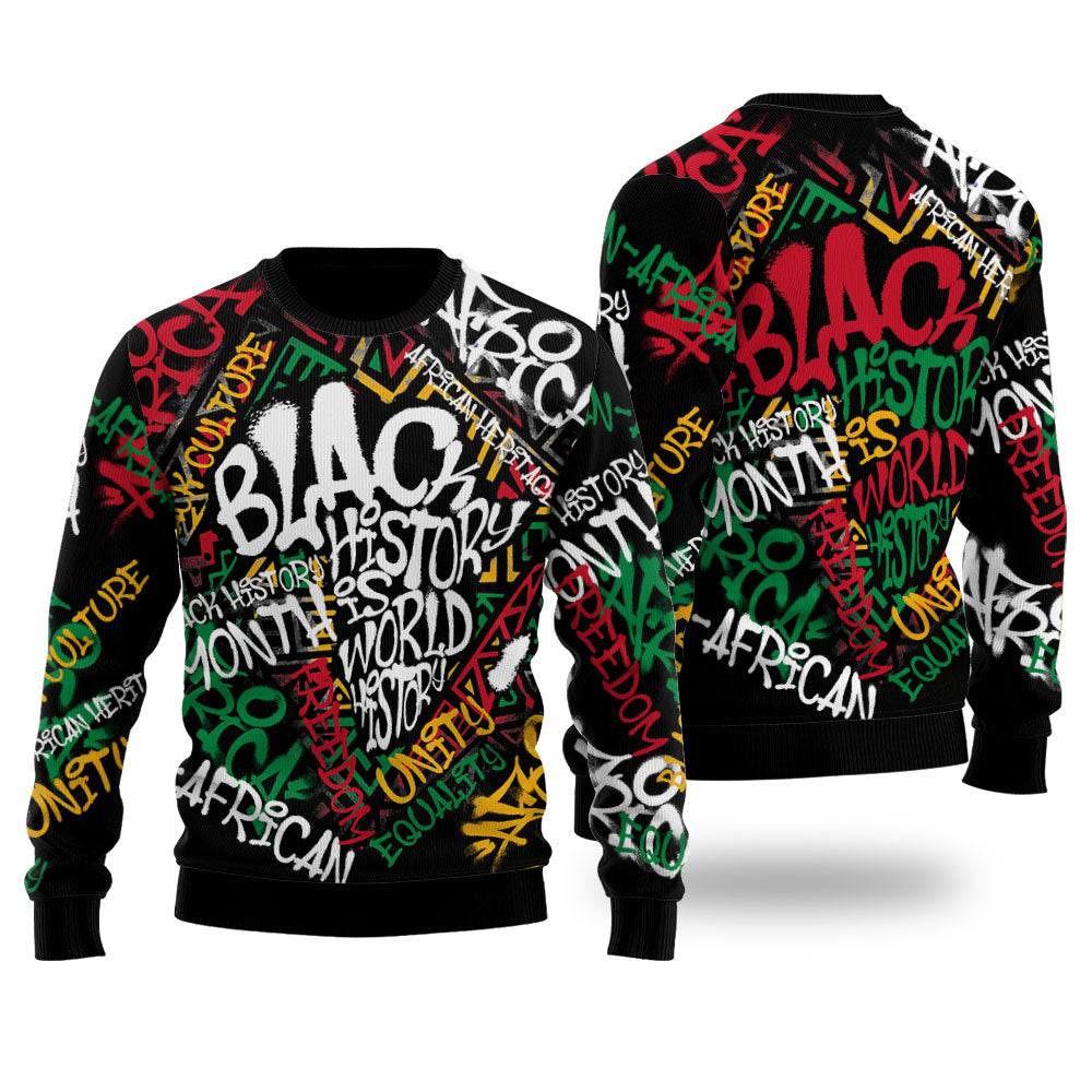 Black History Ugly Sweater, Graffiti Pan-African Pride Ugly Sweater