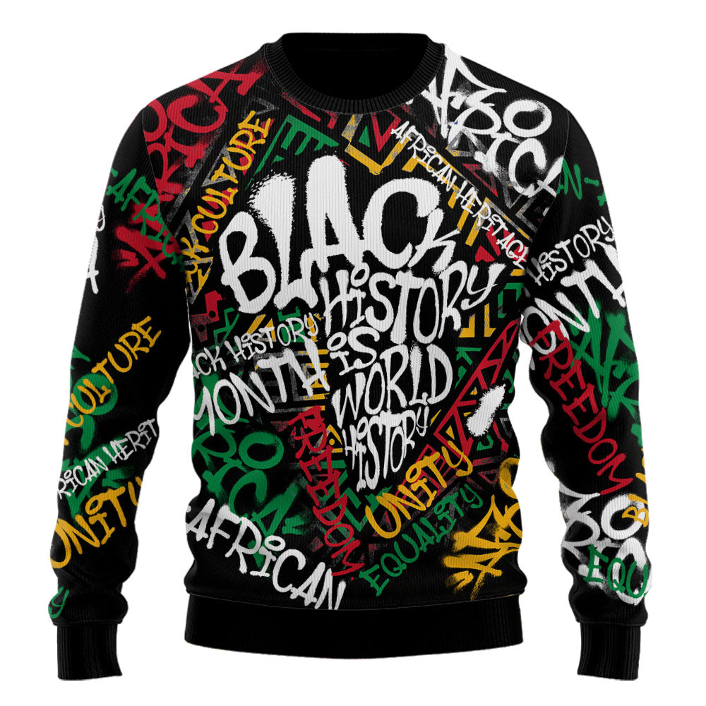 Black History Ugly Sweater, Graffiti Pan-African Pride Ugly Sweater