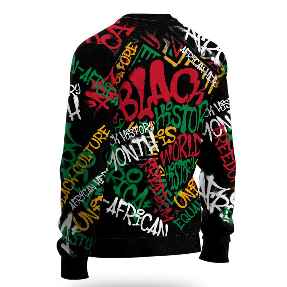 Black History Ugly Sweater, Graffiti Pan-African Pride Ugly Sweater