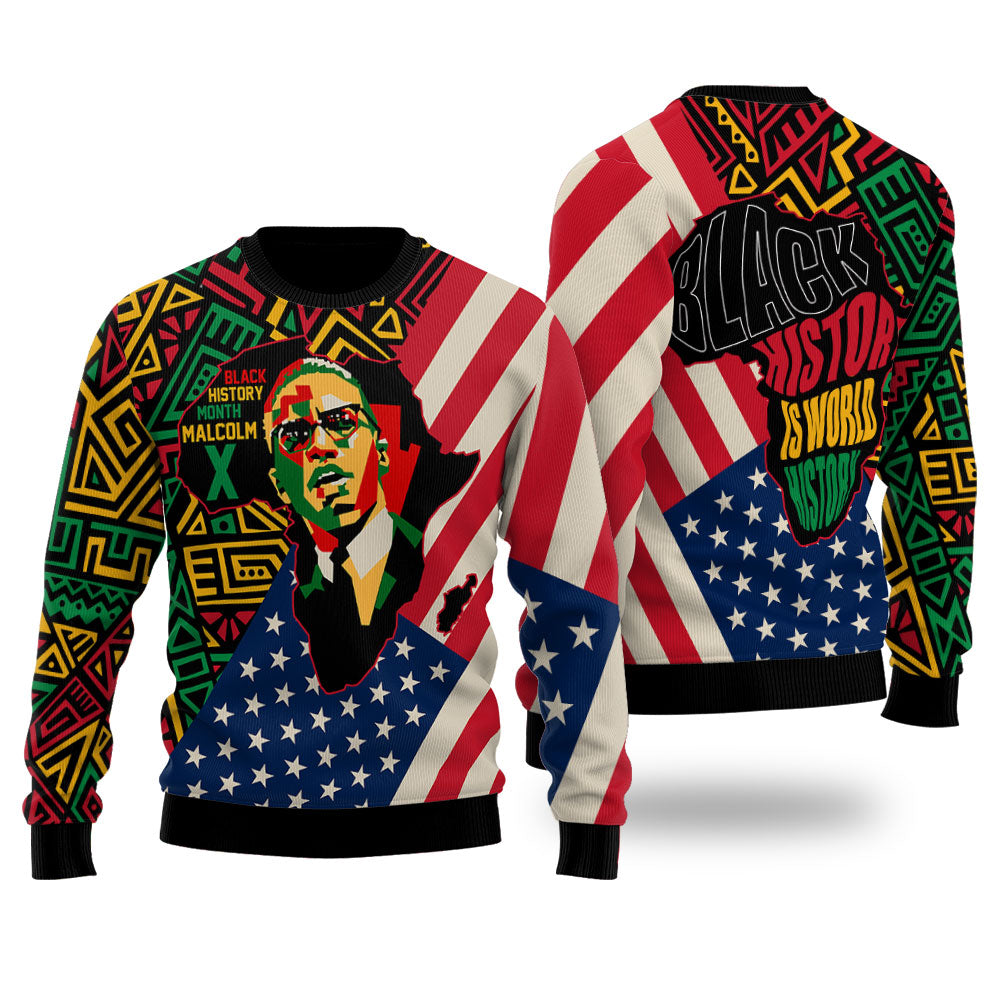 Black History Ugly Sweater, Malcolm X Pan-African Ugly Sweater