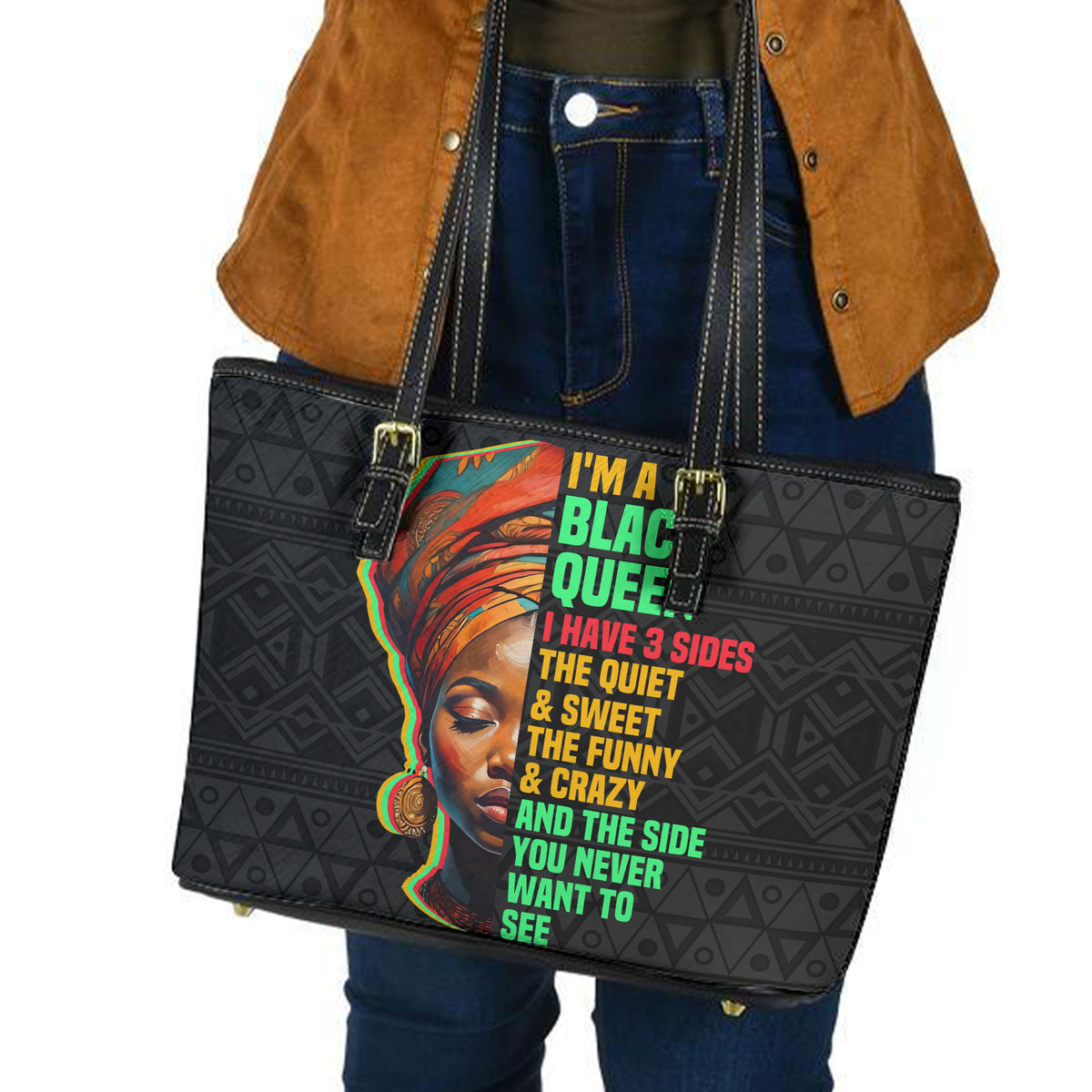 Black Queen Leather Tote Bag